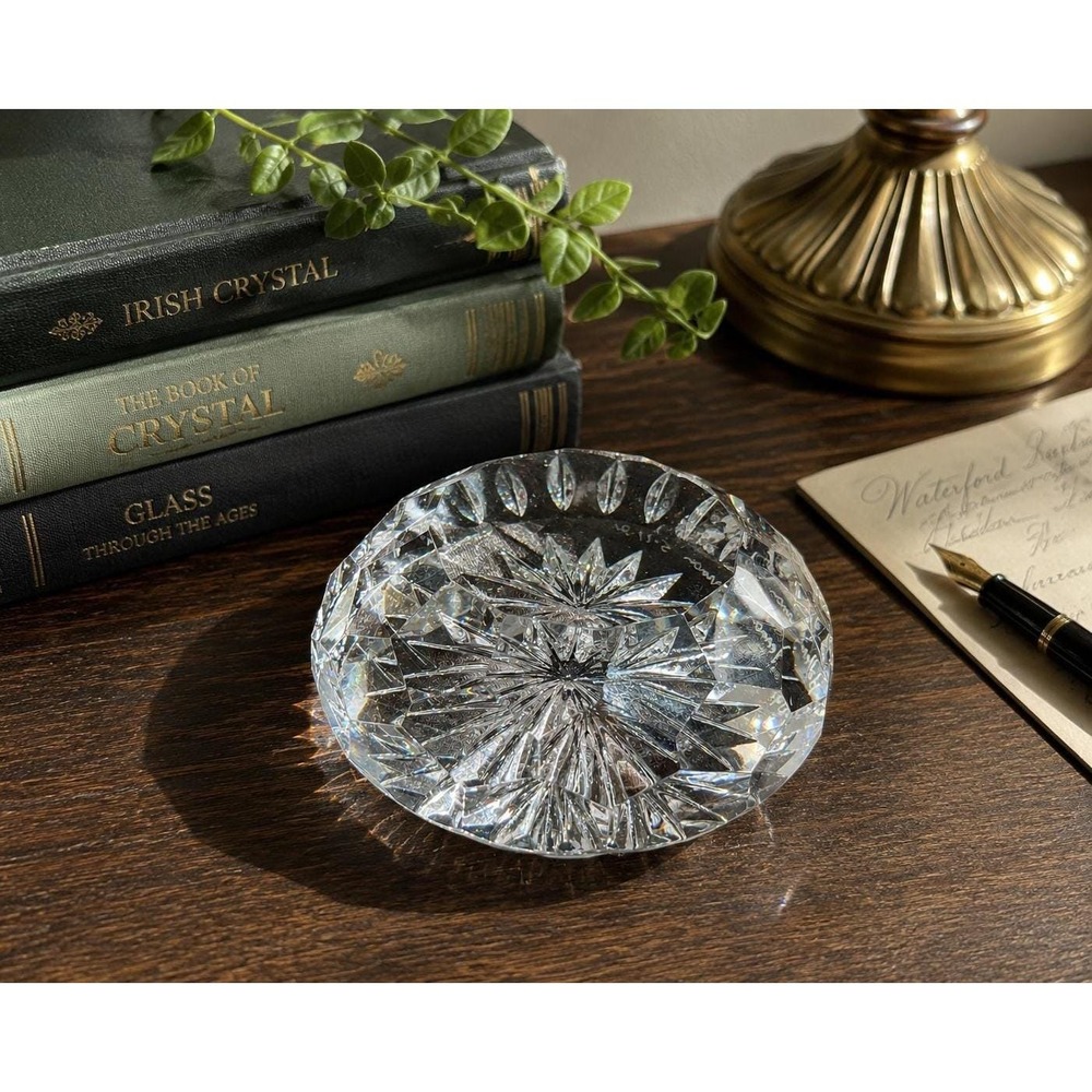 Vintage Waterford Crystal Paperweight, Starburst Cut Glass, Signed 1991